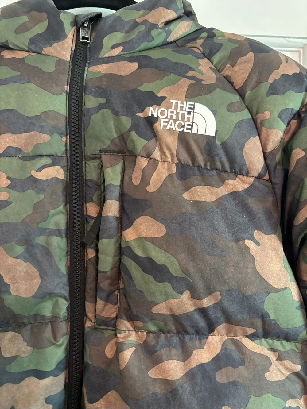 The North Face Kids Camo Hooded Puffer Jacket - Green/Brown/Black